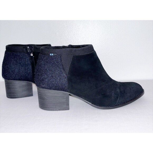 TOMS Black Loren Suede Wool Blend Stacked Heel Ankle Bootie Womens 8.5 - Picture 1 of 12